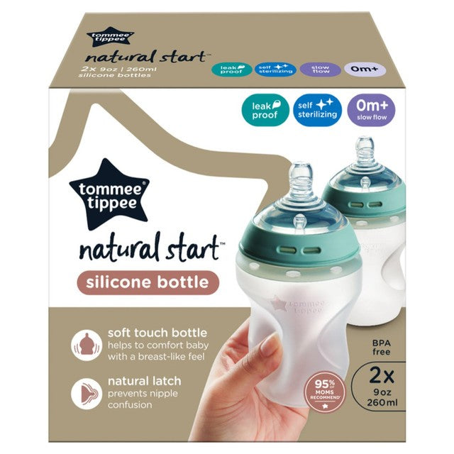 Tommee Tippee Natural Start Silicone Baby Bottle 2 x 260ml (British brand)
