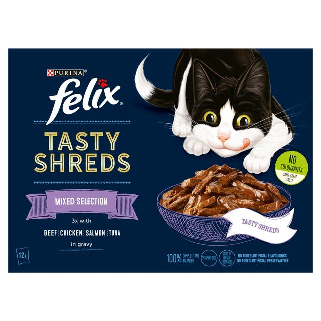 Felix Tasty Shreds Mixed Selection in Gravy Nassfutter-Sortenpackung für Katzen, importiert aus dem Vereinigten Königreich