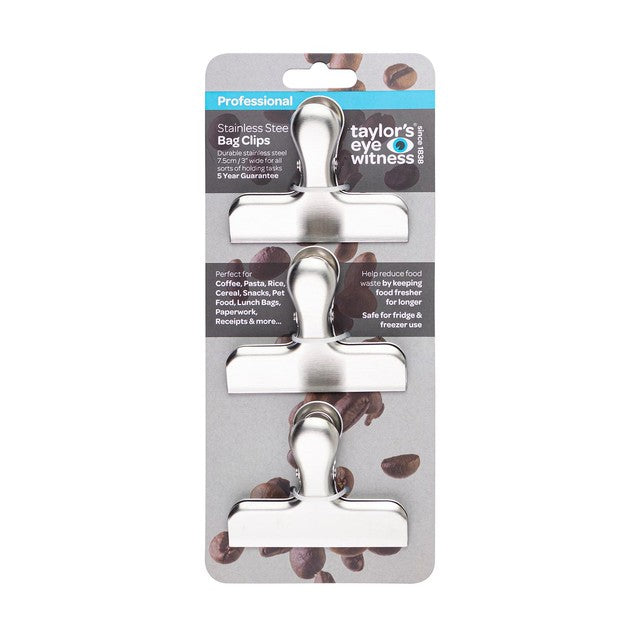 Taylor's Eye Witness stainless steel medium bag clips 3 pack (British brand)