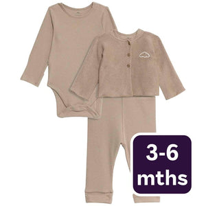 M&S Cotton Rich 3-Piece Baby Outfit Brown 3-6 months