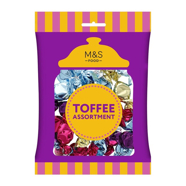 M&S toffee assortment with salted caramel, chocolate brownie, coffee, and butter flavours (British brand)