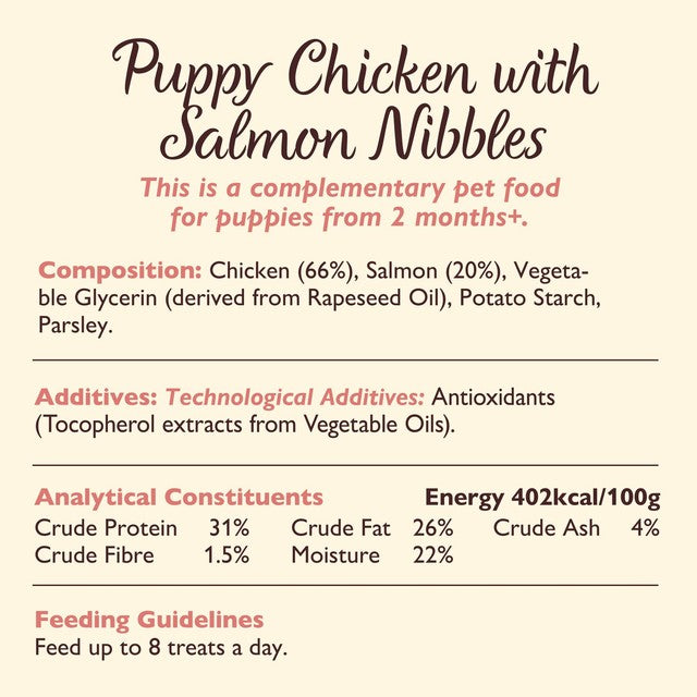 Lily's Kitchen puppy chicken & salmon nibbles 70g, UK version