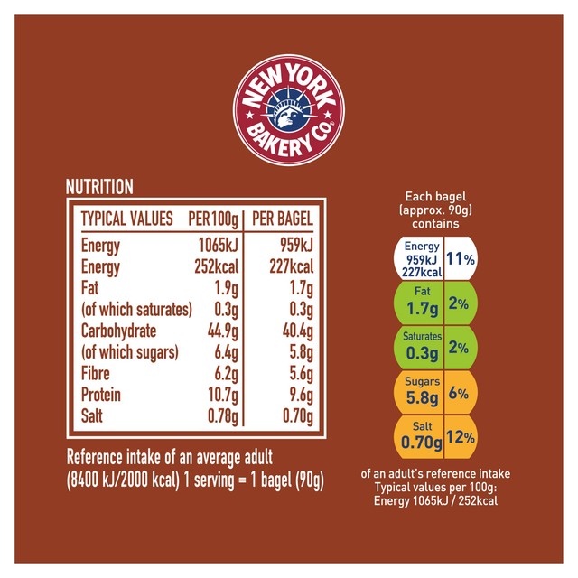 New York Bakery wholemeal bagels 5 pack, imported from the UK
