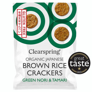 Clearspring Organic Brown Rice Crackers Green Nori & Tamari Savoury Snacks 40g