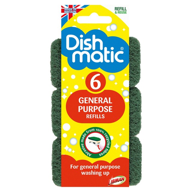 Dishmatic General Purpose scouring sponge refills 6 pack - British product