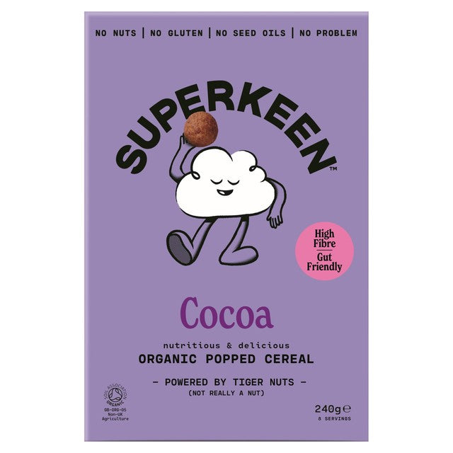 Superkeen Organic Cocoa Tiger Nut Cereal 240g (British brand)