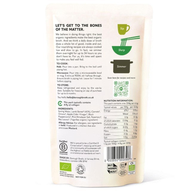 Borough Broth organic lamb bone broth 324g - British product