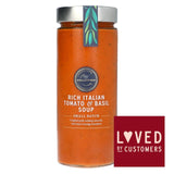 M&S Collection tomato and basil soup 580g jar, imported from the UK