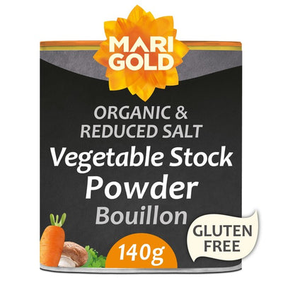 Marigold Health Foods økologisk vegansk buljongpulver redusert salt grønnsaksbuljongpulver 140g