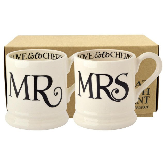 Emma Bridgewater Black Toast Mr & Mrs 1/2 pint mugs - British product