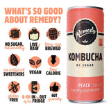 Remedy peach kombucha 250ml can, imported from the UK