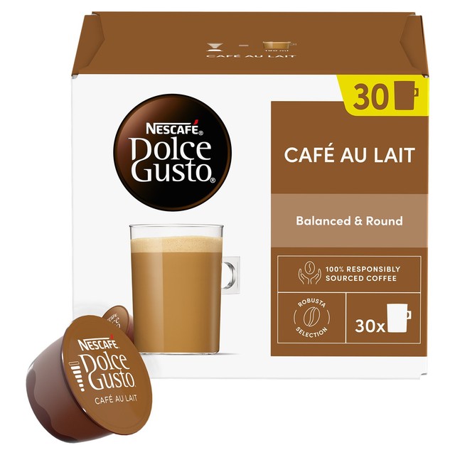 Dolce Gusto Café Au Lait coffee capsules 30 pack, imported from the UK