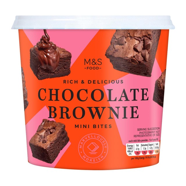M&S Chocolate Brownie Mini Bites 235g, imported from the UK