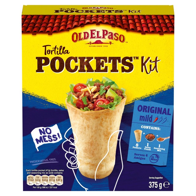 Old El Paso Original Tortilla Pocket Kits 375g, imported from the UK