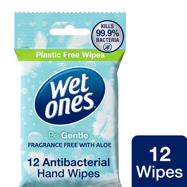Wet Ones Be Gentle antibacterial wipes pack of 12 (British brand)