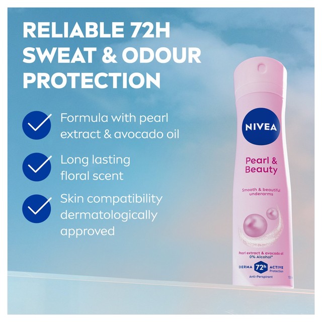 Nivea anti-perspirant deodorant spray Pearl & Beauty 150ml, imported from the UK