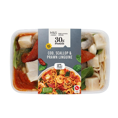 M&S High Protein Kabeljau, Jakobsmuschel & Garnelen Linguine Fertiggericht 390g
