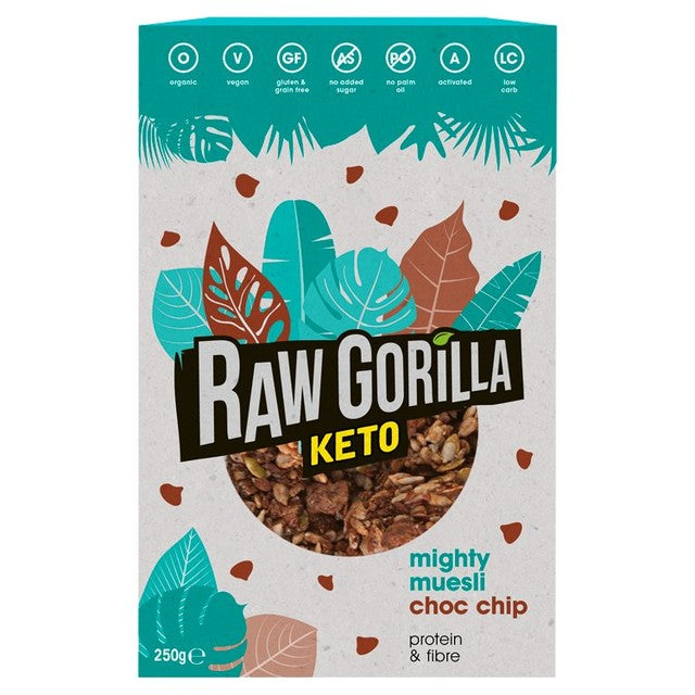 Raw Gorilla Keto Mighty Muesli Choc Chip 250g, imported from the UK
