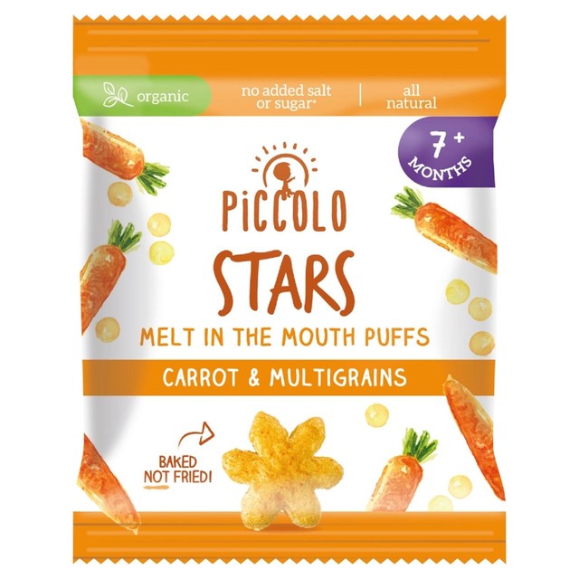Piccolo Organic Carrot Multigrain Star Puffs 15g, imported from the UK