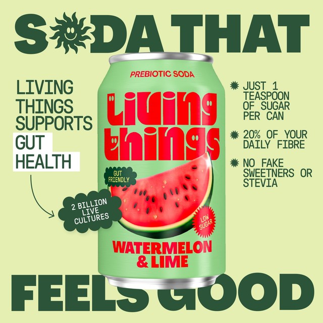 Living Things Watermelon & Lime Biotic Soda 4 x 330ml, UK version
