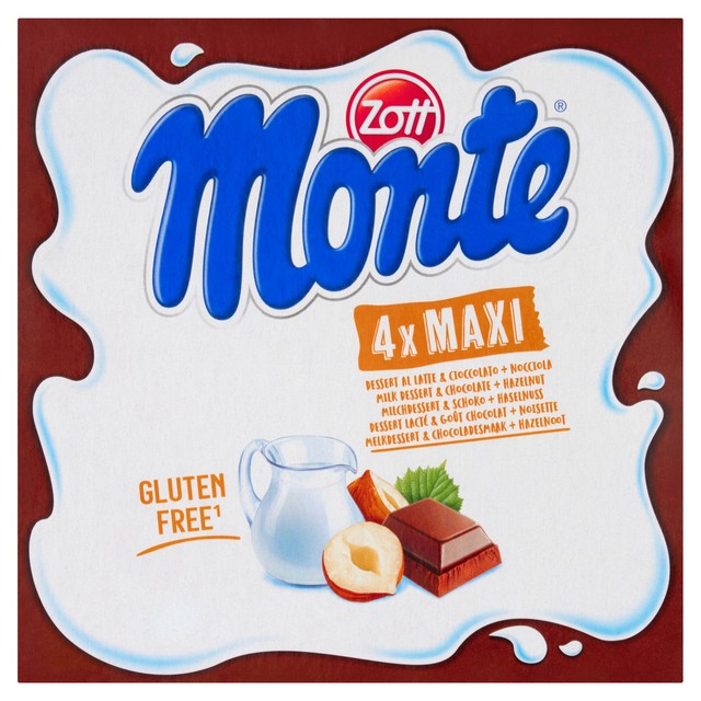 Zott Monte Chocolate & Hazelnut Flavour Pudding 4 x 100g (British brand)