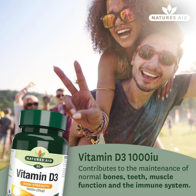 Natures Aid High Strength Vitamin D3 Tablets 1000iu 90 Tablets, imported from the UK