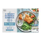 M&S battered chunky haddock fillets 600g, imported from the UK