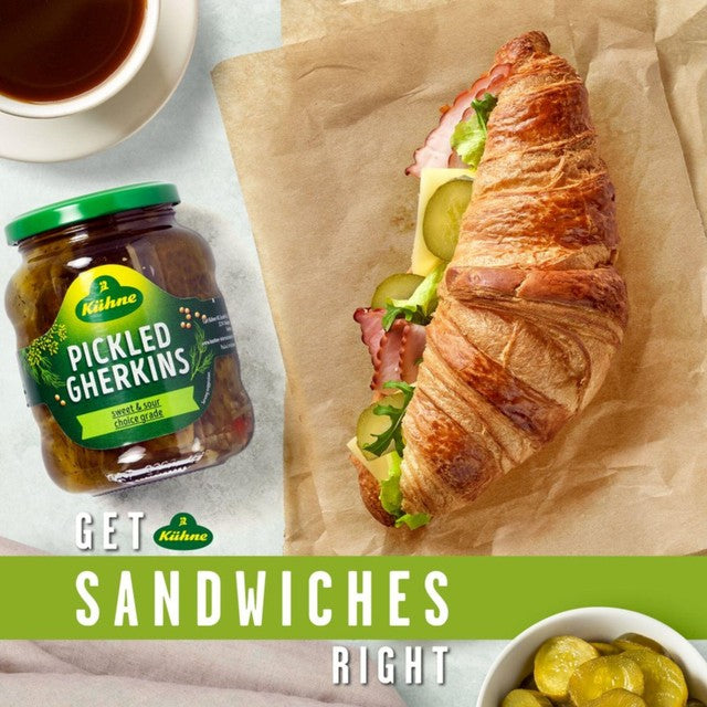 Kuhne Gherkins Sweet & Sour Pickled 330g, UK version