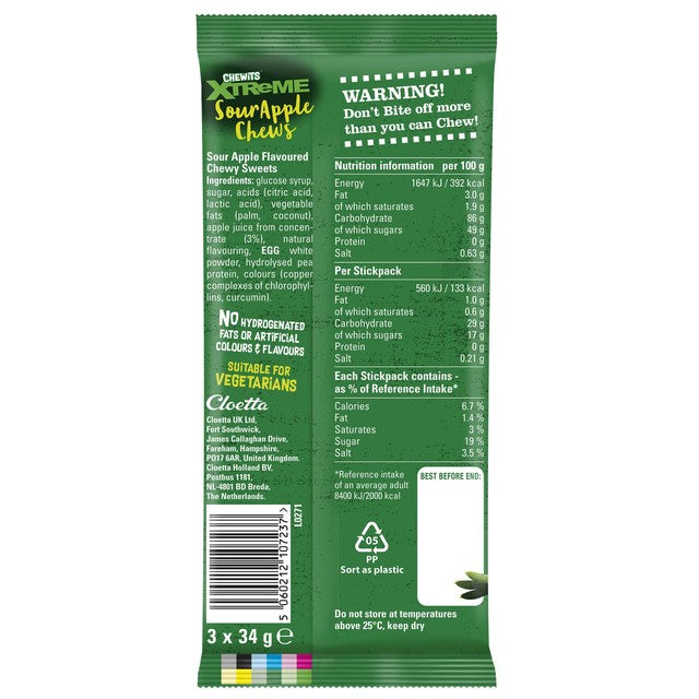 Chewits Sour Apple chewy sweets 3pk - British product