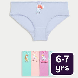 M&S Girls Disney Princess Knickers, 6-7 Years, Multi Cotton-Rich Underwear