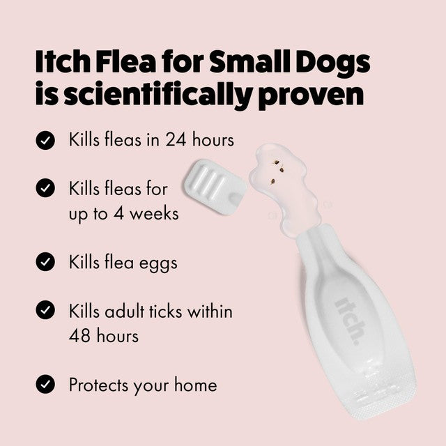 Itch flea and tick treatment for small dogs 2-10kg (British brand)