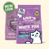Lily's Kitchen white fish & turkey senior cat dry food 800g, UK version