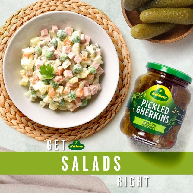 Kuhne Gherkins Sweet & Sour Pickled 330g, UK version