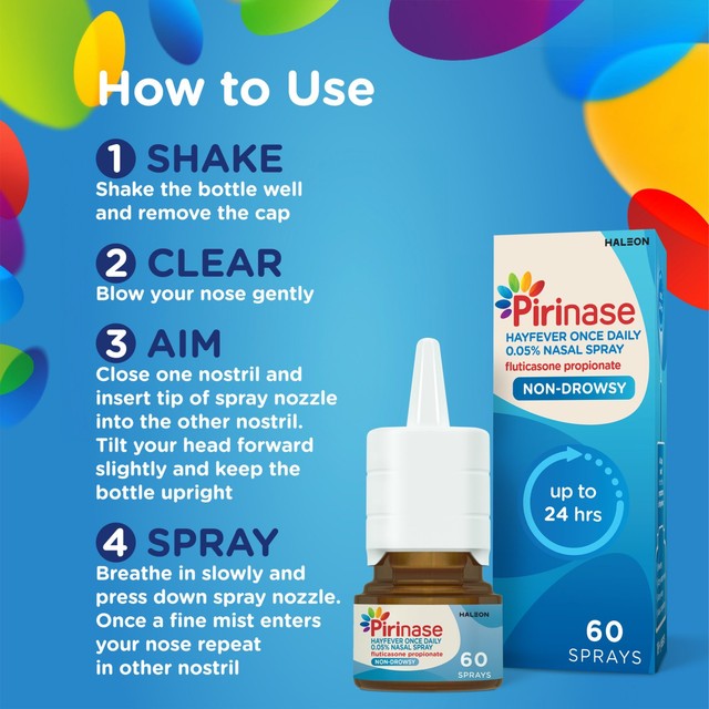 Pirinase hayfever once daily nasal spray 60 sprays, UK version