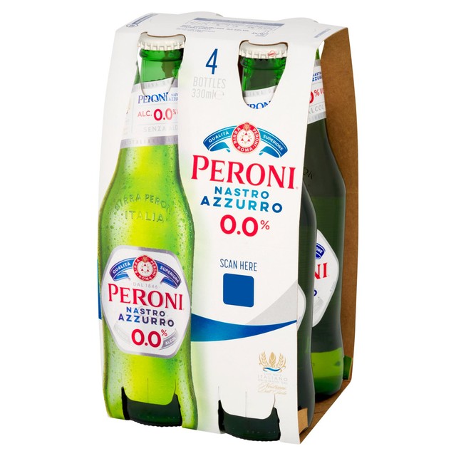Peroni Nastro Azzurro 0% alcohol-free beer 4 x 330ml, imported from the UK