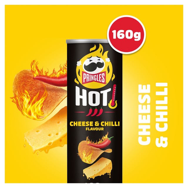 Pringles Hot Cheese & Chilli crisps 160g, imported from the UK