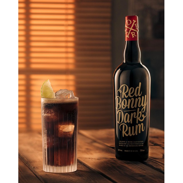 Red Bonny dark rum 75cl, imported from the UK