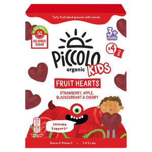 Piccolo Organic Kids Fruit Hearts Strawberry, Apple, Blackcurrant & Cherry Fruit Snacks 4 x 15g