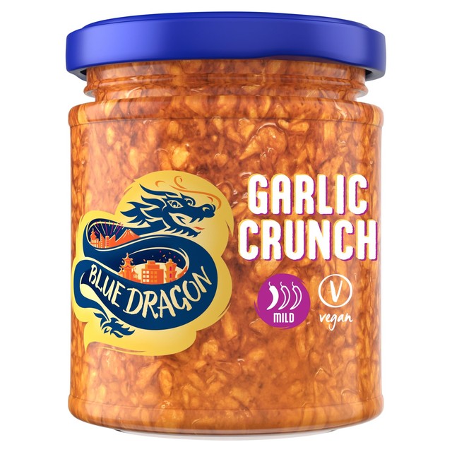 Blue Dragon Garlic Crunch condiment, imported from the UK