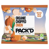 Pack'd organic chopped onion 450g, imported from the UK