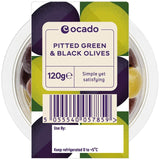 Ocado pitted green and black olives 120g, imported from the UK
