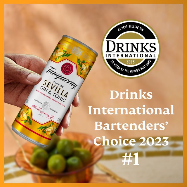 Tanqueray Flor de Sevilla gin and tonic ready-to-drink can 250ml (British brand)