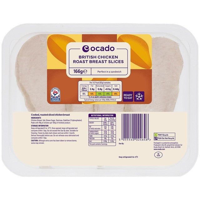 Ocado sliced roast chicken breast 166g, imported from the UK