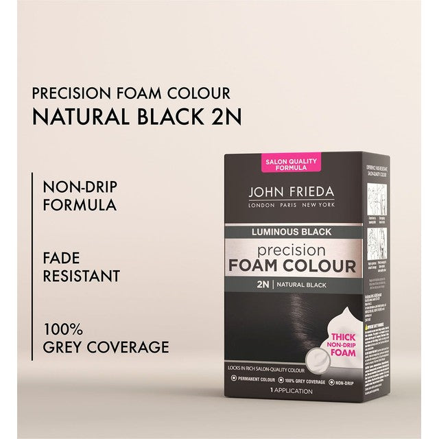 John Frieda Foam Hair Colour Natural Black 2N Kit, UK version