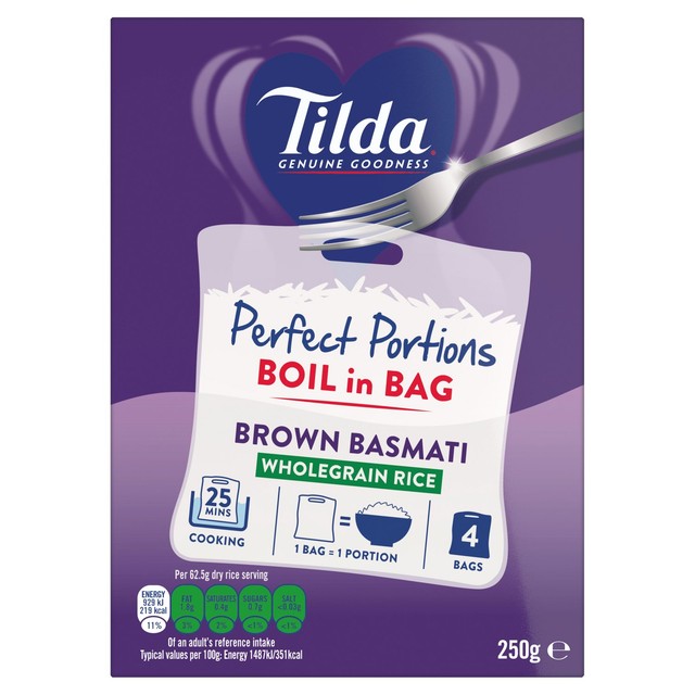 Tilda boil in the bag brown basmati rice 4 x 62.5g (British brand)
