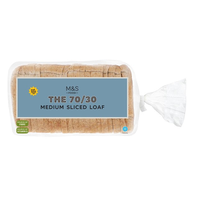 M&S 70/30 medium sliced loaf 800g, imported from the UK