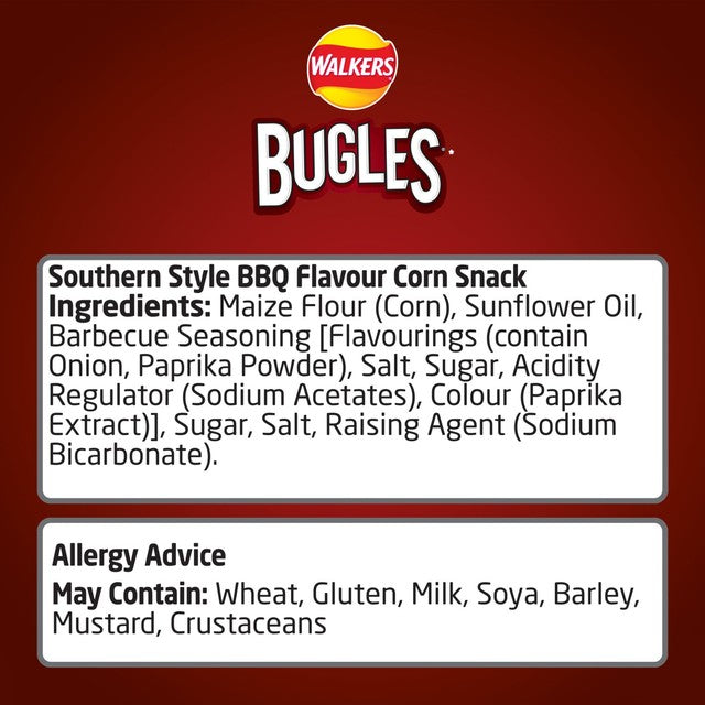Walkers Bugles Southern Style BBQ corn snacks 110g (British brand)
