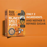 Rude Health honey spelt puffs cereal 175g, imported from the UK