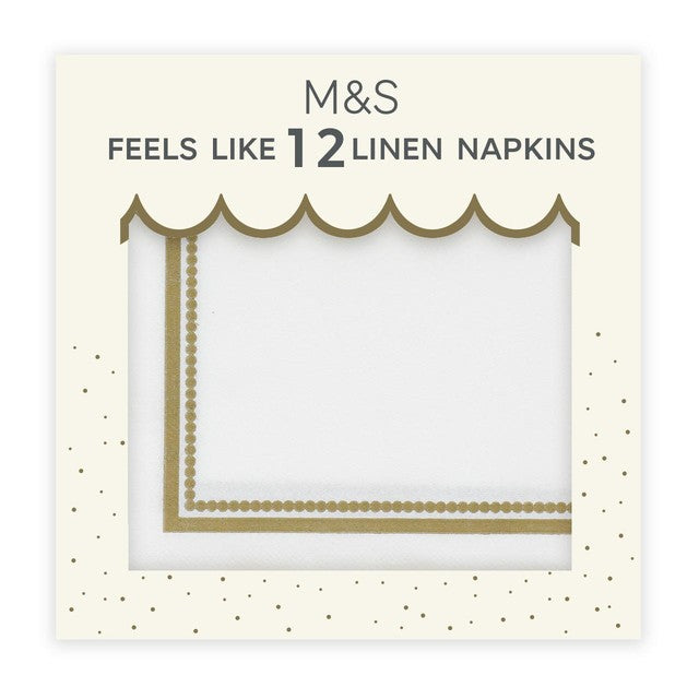 M&S White & Gold Feels Like Linen Napkins 12 pack, imported from the UK