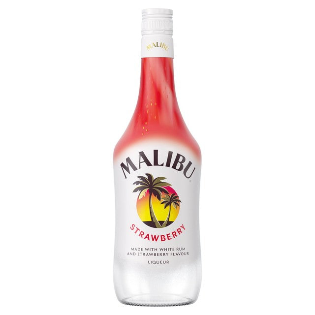 Malibu strawberry flavoured rum liqueur 70cl, imported from the UK